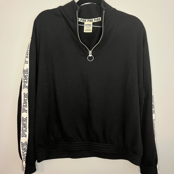 Victoria secret pink quarter zip sweater - black size small - Picture 1 of 5